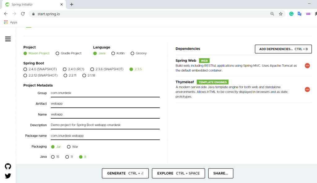 SpringBoot webapp setup