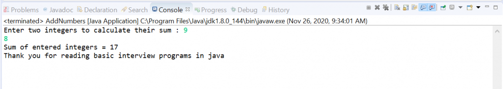 basic interview programs in java 
sum of two number