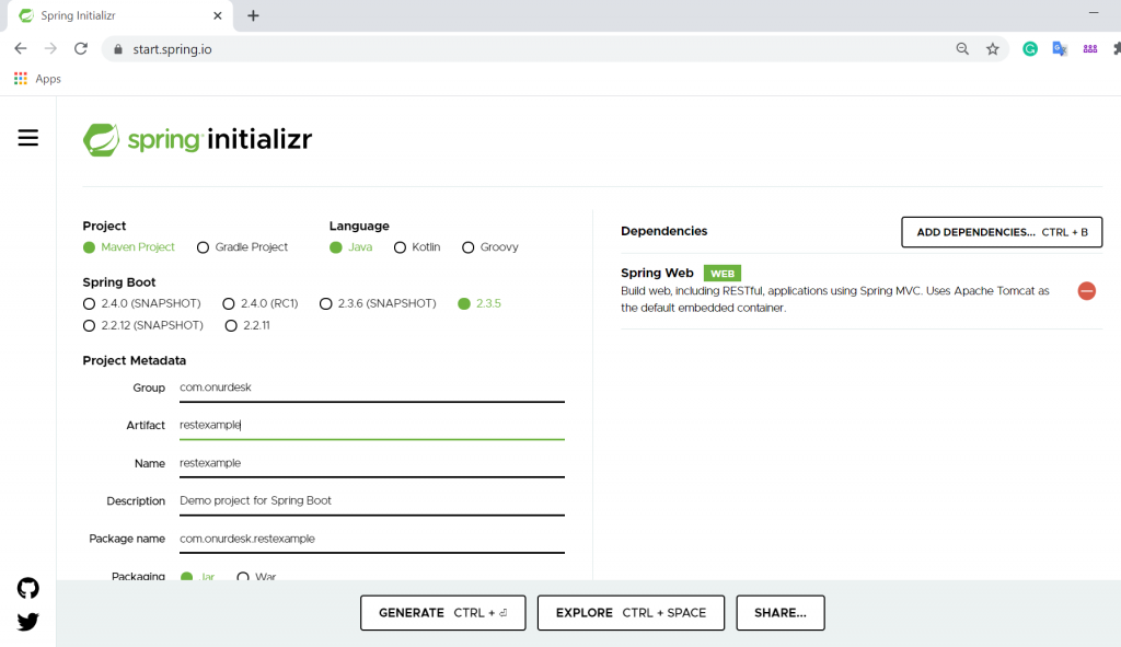 Creation of Spring boot rest API