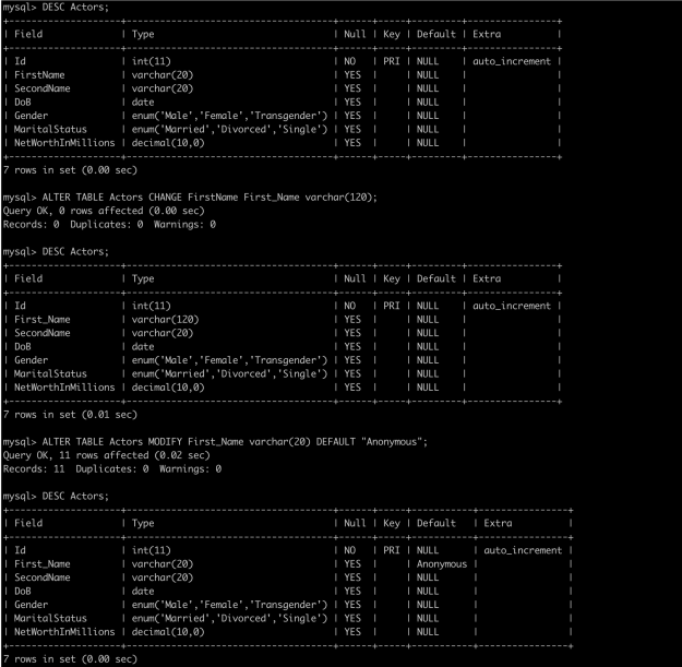 How to use alterations and alter index in SQL