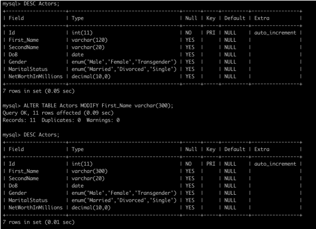 How to use alterations and alter index in SQL